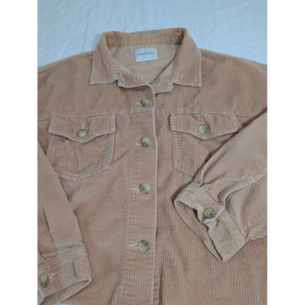 AE American Eagle Cropped Corduroy Oversized Shirt Jacket Womens Size Large T8 - Picture 3 of 8